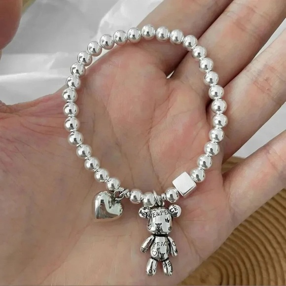 Anthropologie Stainless Steel Bear Love Peace Heart Bracelets - Picture 4 of 9